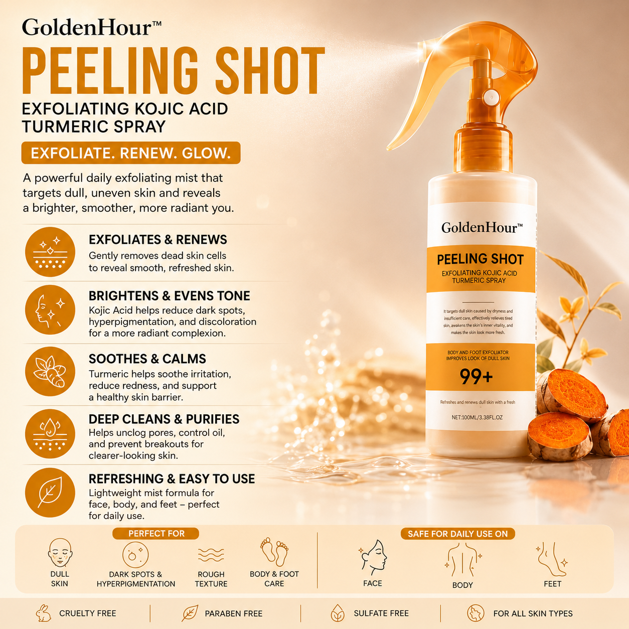 GoldenHour™ - Kojic Acid + Turmeric Exfoliating Spray
